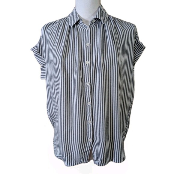 Madewell Tops - Madewell Gabriel Stripe Shirt Womens XXS Black White Button Up Short Sleeve
